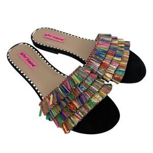 Betsey Johnson Shoes Womens 9 Rainbow Fringe Slide Sandals Festival Kitsch Delta